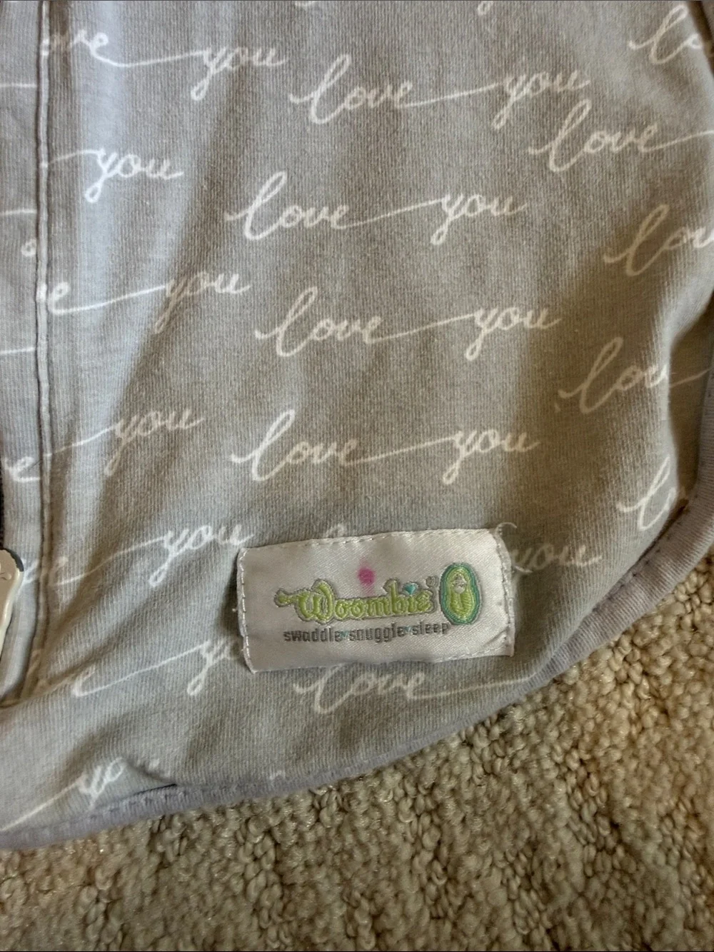 Woombie Love You Gray Swaddle Sleep Sack 0-3 Months Gray Cotton